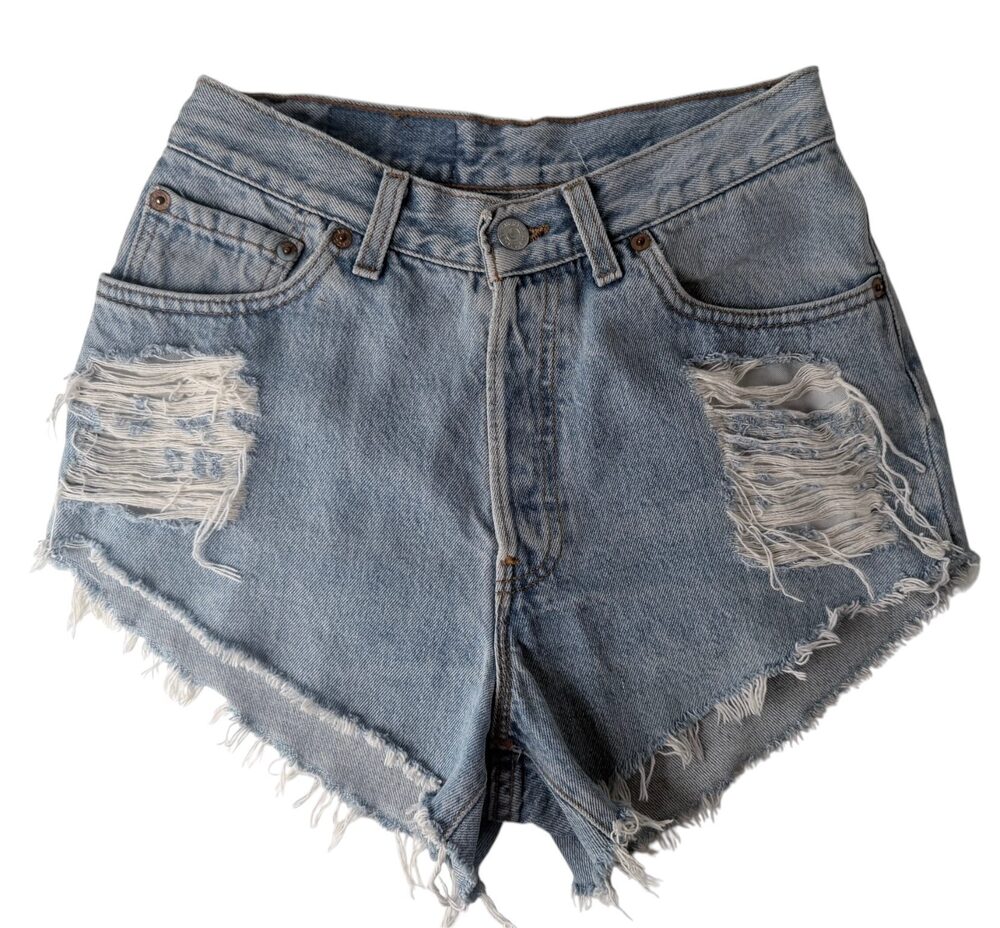 Levi's Distressed Cutoff Denim Shorts Women's 9 Light Blue Made in USA Raw Hem